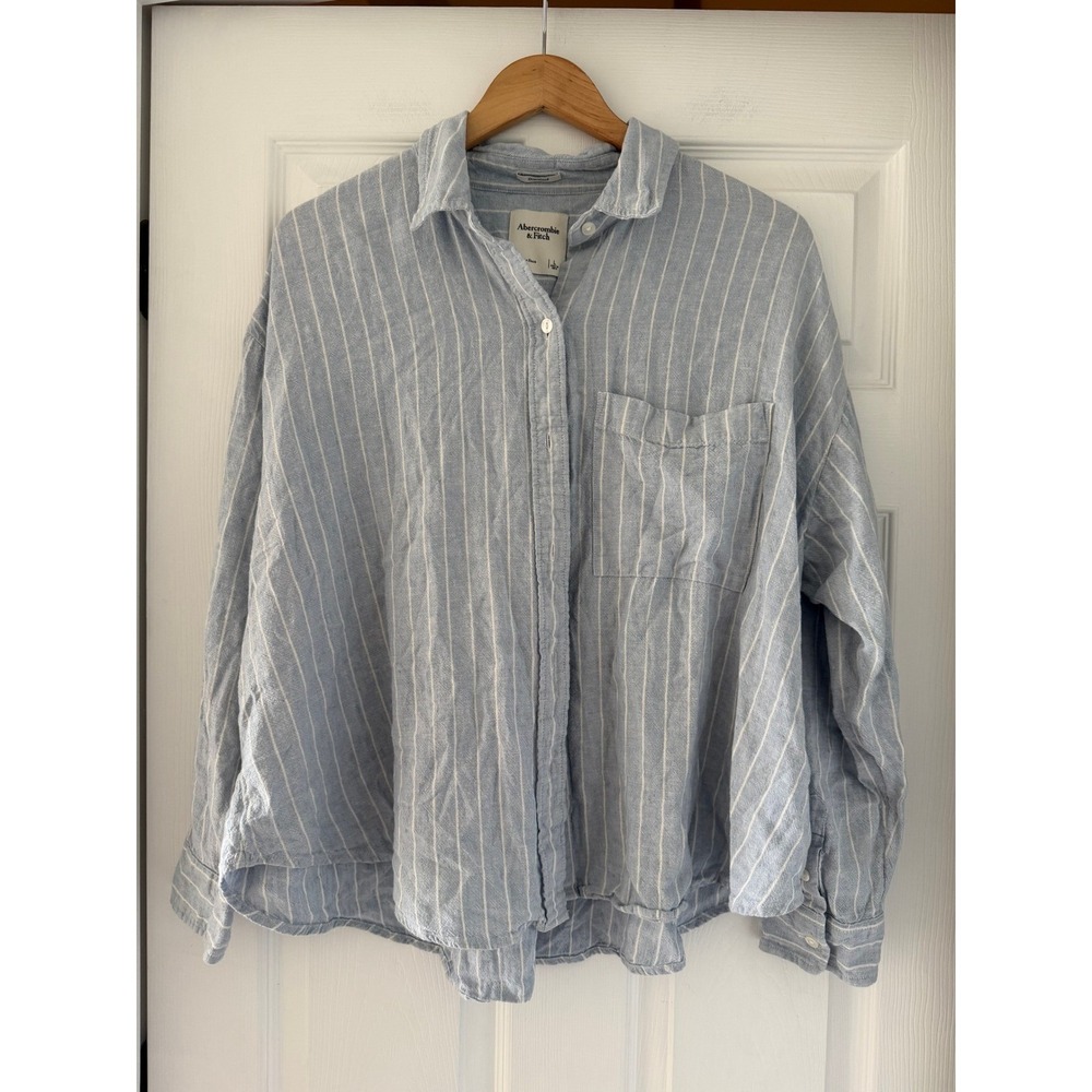 Abercrombie Womens Oversized Striped Button Down Top Boyfriend Coastal Minimal
